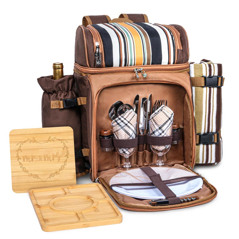 Hap Tim Picnic Basket Backpack for 2 Person with Blanket 2 Charcuterie Board Engagement Gifts for Couples Gifts Ideals for Wedding Housewarming White Elephant Bridal Showers - Image 2