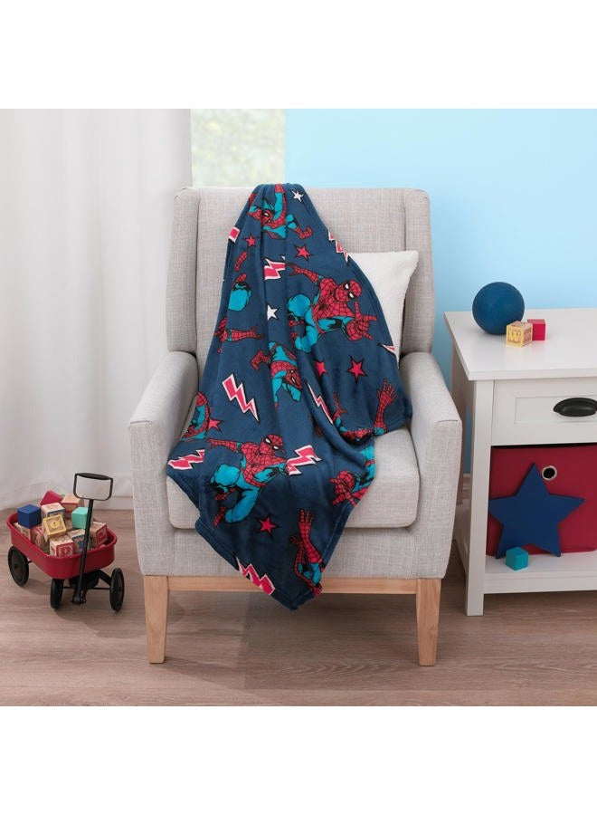 NoJo Marvel Spiderman Blue, Red and White Super Soft Plush Baby Blanket - Image 4