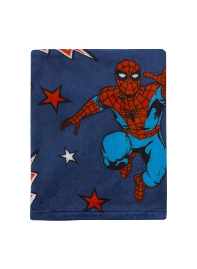 NoJo Marvel Spiderman Blue, Red and White Super Soft Plush Baby Blanket - Image 1