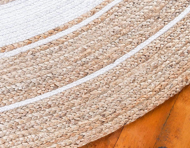 A R Creations حصيرة دائرية مصنوعة يدويًا من الجوت الطبيعي باللون البيج والأبيض مقاس 90 سم - Image 3
