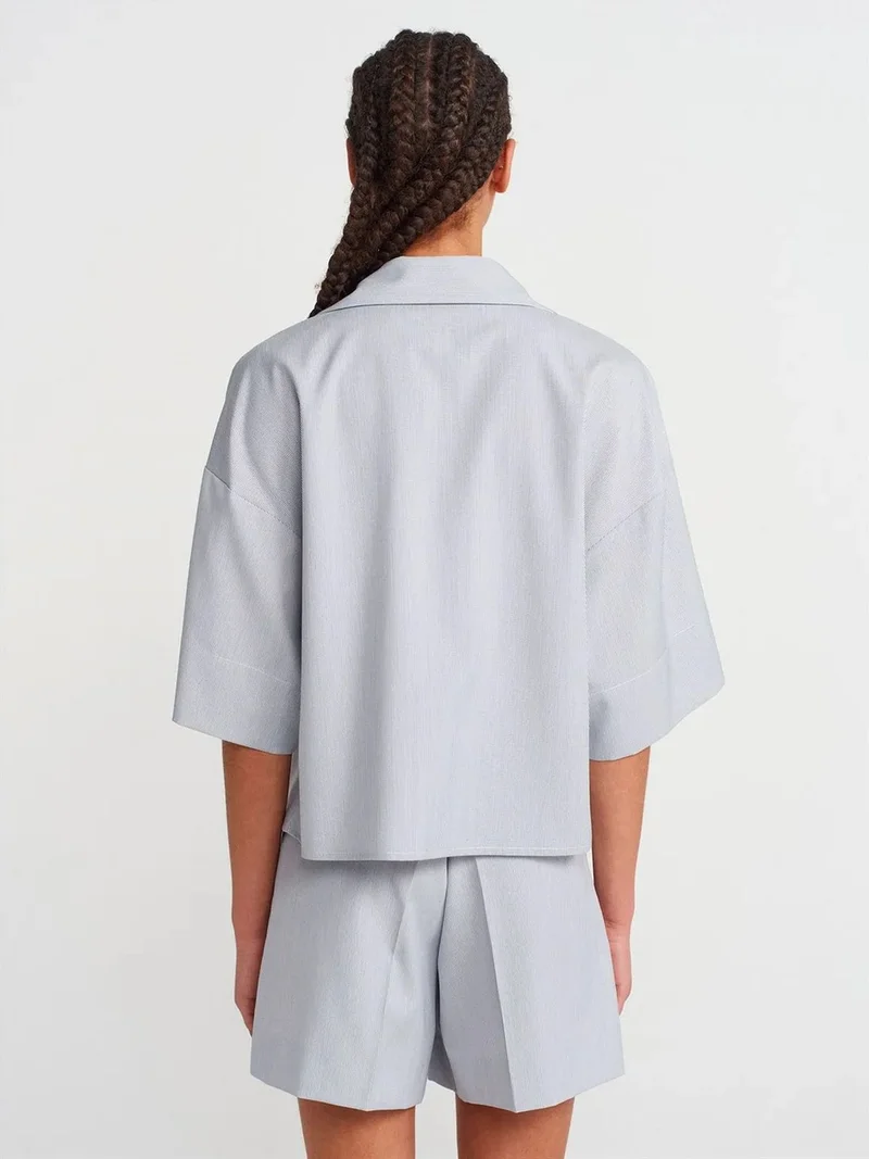 ديلفين DILVIN Oversized Crop Crepe Overshirt