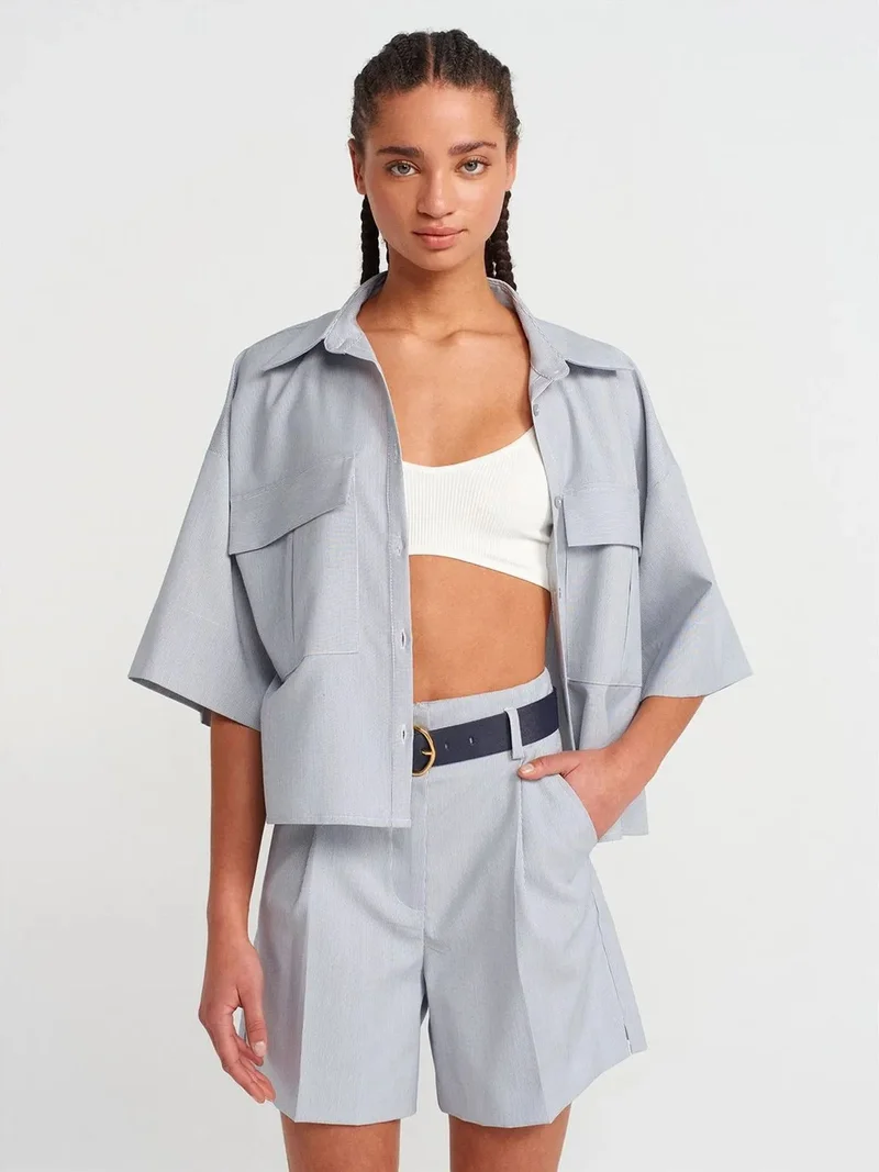 ديلفين DILVIN Oversized Crop Crepe Overshirt
