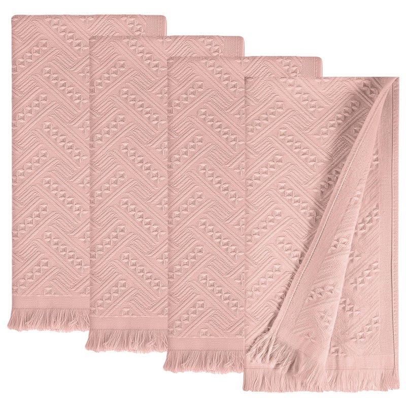 Vidroxin 4-Pack Pink Luxury Decorative Bathroom Hand Towels â€“ 13"x29.1" Boho Bath Hand Towels Set with Jacquard Weave & Fringe, Cotton Absorbent Soft Face Towels for Kitchen/Bathroom/Farmhouse - Image 1