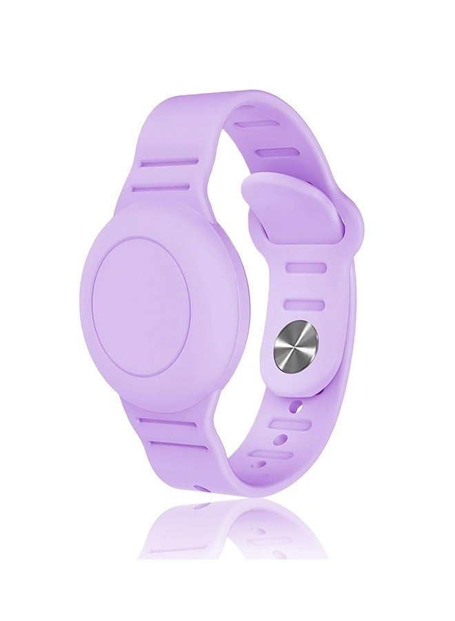 Kids Waterproof Airtag Bracelet Compatible with Apple AirTag, Hidden Silicon Protective Case for Air Tag Holder, Adjustable Anti-Lost Watch Band for Toddler Child (Purple) - Image 1