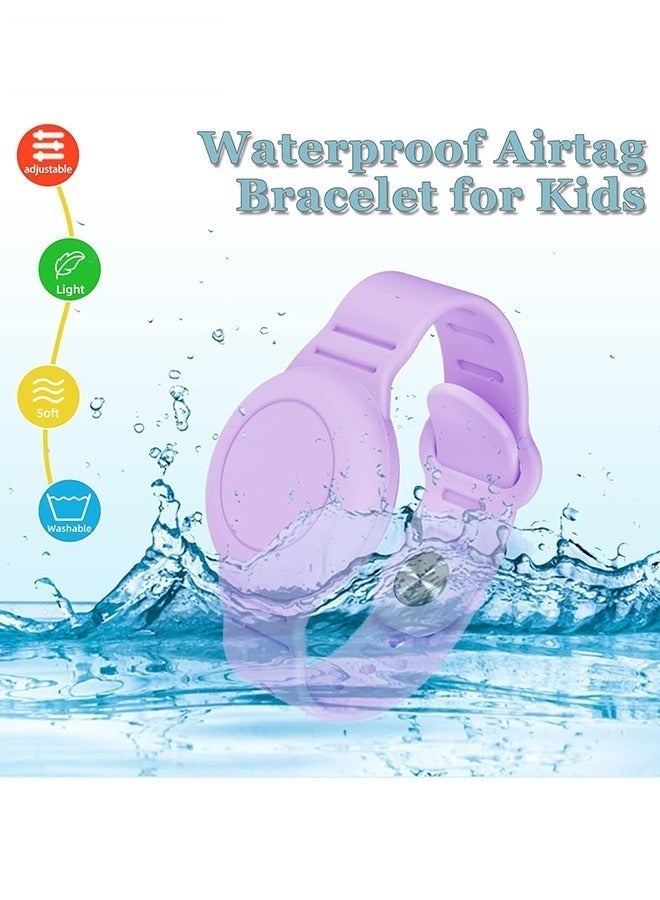 Kids Waterproof Airtag Bracelet Compatible with Apple AirTag, Hidden Silicon Protective Case for Air Tag Holder, Adjustable Anti-Lost Watch Band for Toddler Child (Purple) - Image 2