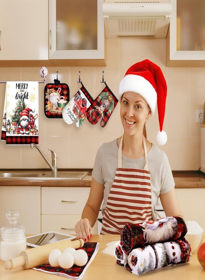SiliFine 12 Pcs Christmas Kitchen Towels Pot Holders and Oven Mitts Set Buffalo Plaid Christmas Tree Dish Towels Snowman Truck Oven Mitts Santa Claus Potholders for Xmas Cooking Dish Baking Decorative - Image 4