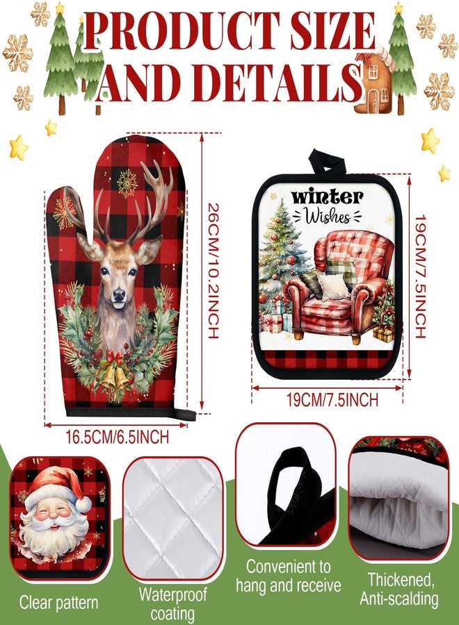 SiliFine 12 Pcs Christmas Kitchen Towels Pot Holders and Oven Mitts Set Buffalo Plaid Christmas Tree Dish Towels Snowman Truck Oven Mitts Santa Claus Potholders for Xmas Cooking Dish Baking Decorative - Image 2