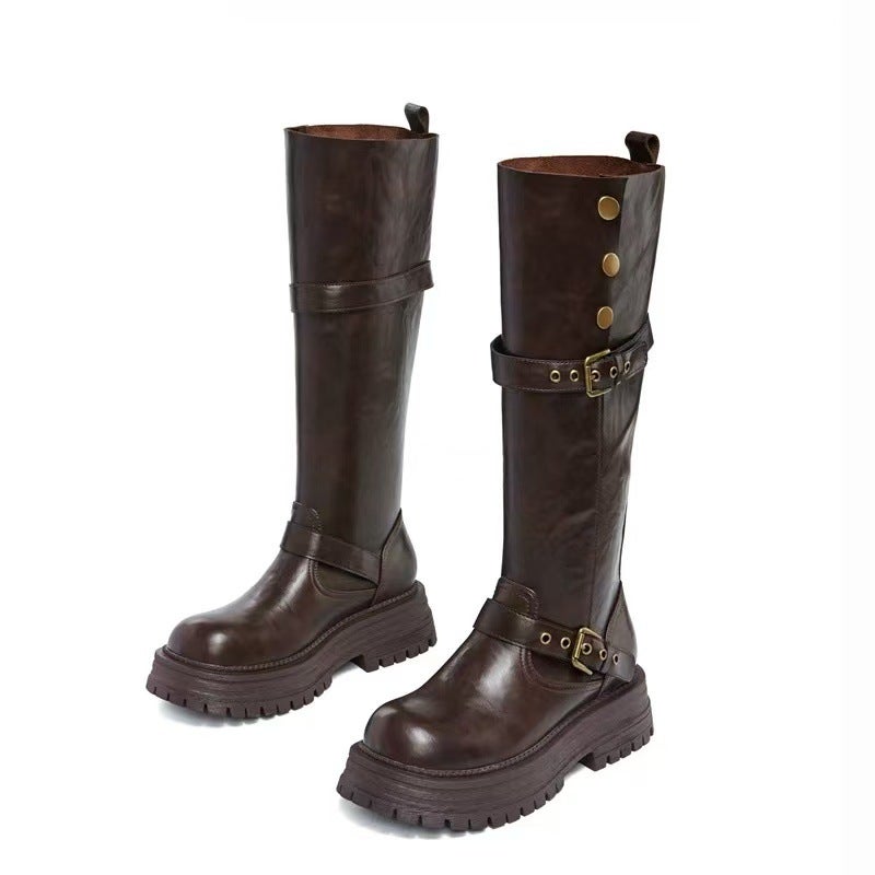 Sheepskin Version ~ Brown Martin Boots With Hidden Height Increase For Women, Retro Melard Two-Way Wear Thick-Soled Short Boots - Image 1
