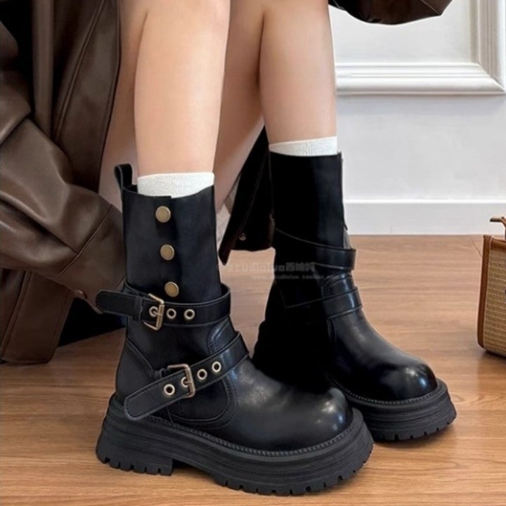 Sheepskin Version ~ Brown Martin Boots With Hidden Height Increase For Women, Retro Melard Two-Way Wear Thick-Soled Short Boots - Image 3