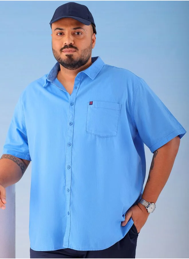 هاردسودا Men Plus Size Regular Fit Solid Cutaway Collar Half Sleeves Casual Shirt