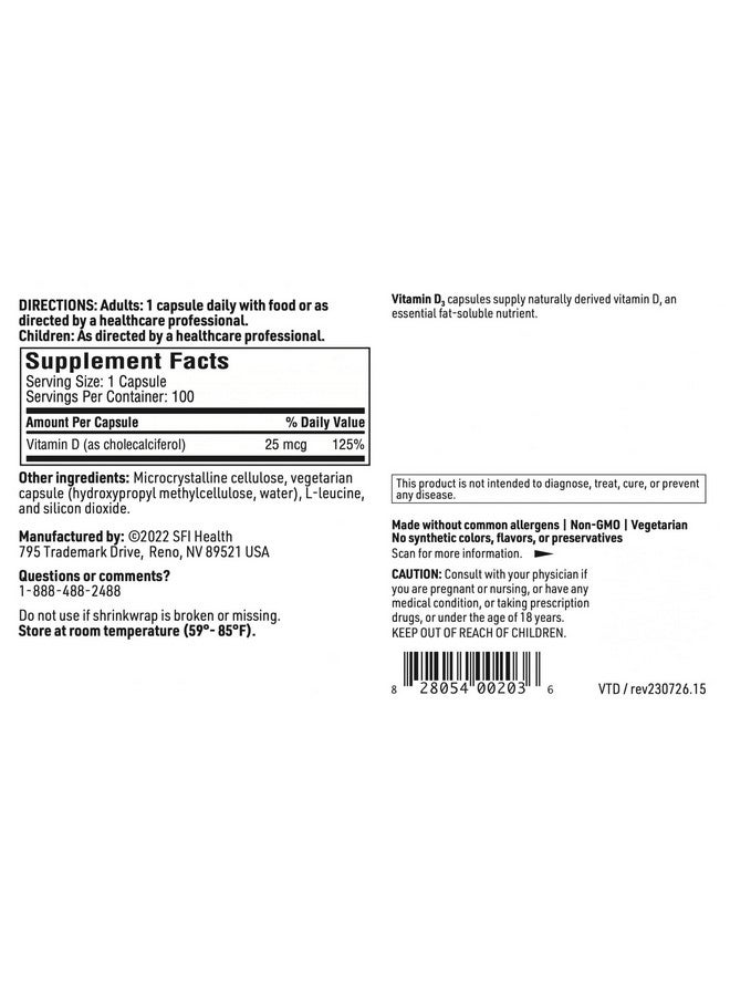 Klaire Labs Klaire Labs Vitamin D3 1000 IU - High Potency 25 Micrograms, Hypoallergenic Bone & Immune Support (100 Capsules) - Image 5