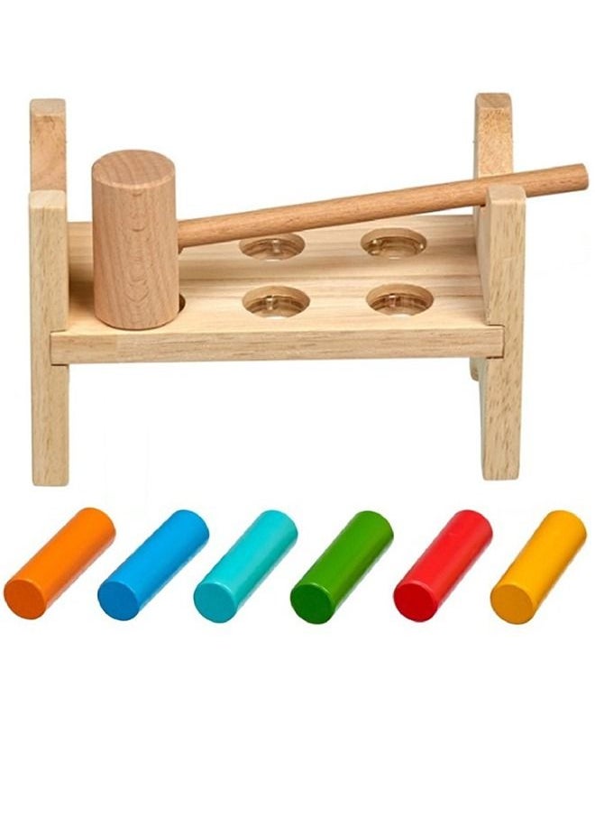 BAYBEE Baybee Wooden Hammering Pounding Bench Toy for Kids Rainbow Hammering Block Punch Drop Toy with 1 mallet 6 pegs Color Sorting Learning Educational Developmental Toys for Kids 1+ year old Boys Girls  - Image 4