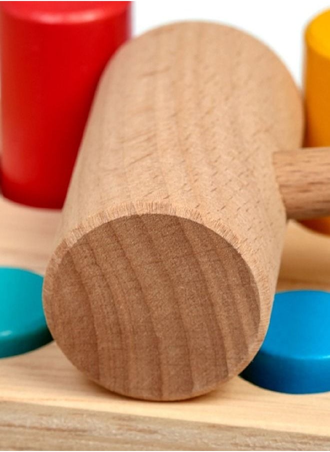 BAYBEE Baybee Wooden Hammering Pounding Bench Toy for Kids Rainbow Hammering Block Punch Drop Toy with 1 mallet 6 pegs Color Sorting Learning Educational Developmental Toys for Kids 1+ year old Boys Girls  - Image 3