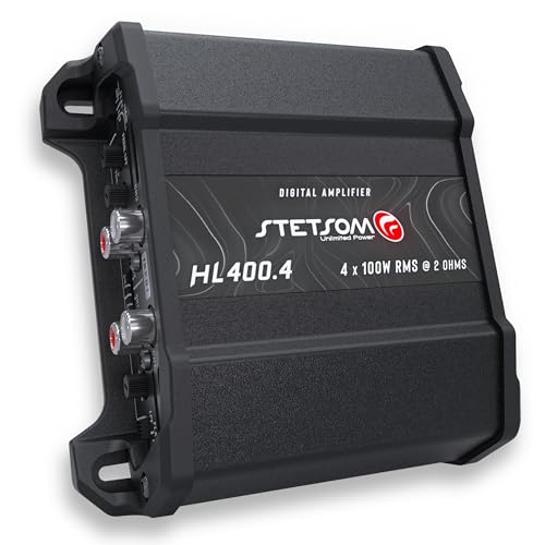 Stetsom HL 400x4 2 Ohms - Compact Digital 4 Channel Amplifier, 400W RMS 400x4, Full Range, High Input, Bass Boost Gain + 14db (Variable Adjustment 30-75hz), Multichannel, Digital Sound, Crossover - Image 1