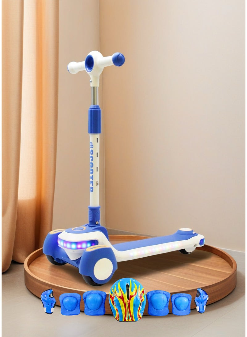 EASY FUTURE Kids Kick Scooter: Foldable Design, Height-Adjustable Handle, LED Wheels, Rear Brake & Music for Ages 3-8 Including Full Protective Gear Set - Image 1
