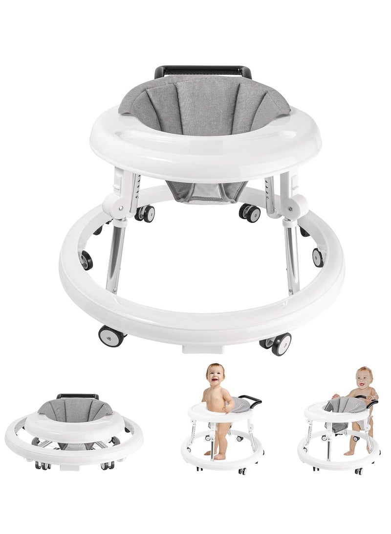 Gogoya Baby Walker with Wheels, Activity Center with Mute Wheels Anti-Rollover, 5-Position Height Adjustable Foldable Baby Walker for Boys and Girls from 6-18 Months with Footrest,White - Image 1
