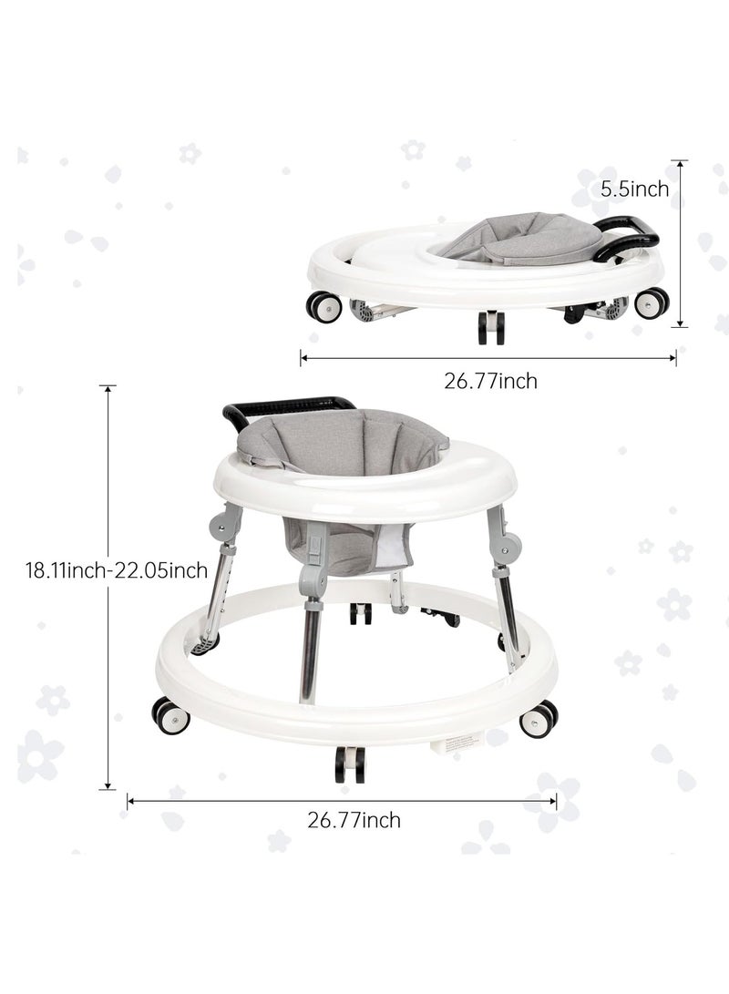 Gogoya Baby Walker with Wheels, Activity Center with Mute Wheels Anti-Rollover, 5-Position Height Adjustable Foldable Baby Walker for Boys and Girls from 6-18 Months with Footrest,White - Image 2