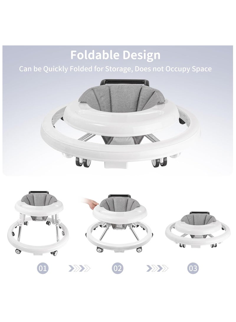 Gogoya Baby Walker with Wheels, Activity Center with Mute Wheels Anti-Rollover, 5-Position Height Adjustable Foldable Baby Walker for Boys and Girls from 6-18 Months with Footrest,White - Image 3