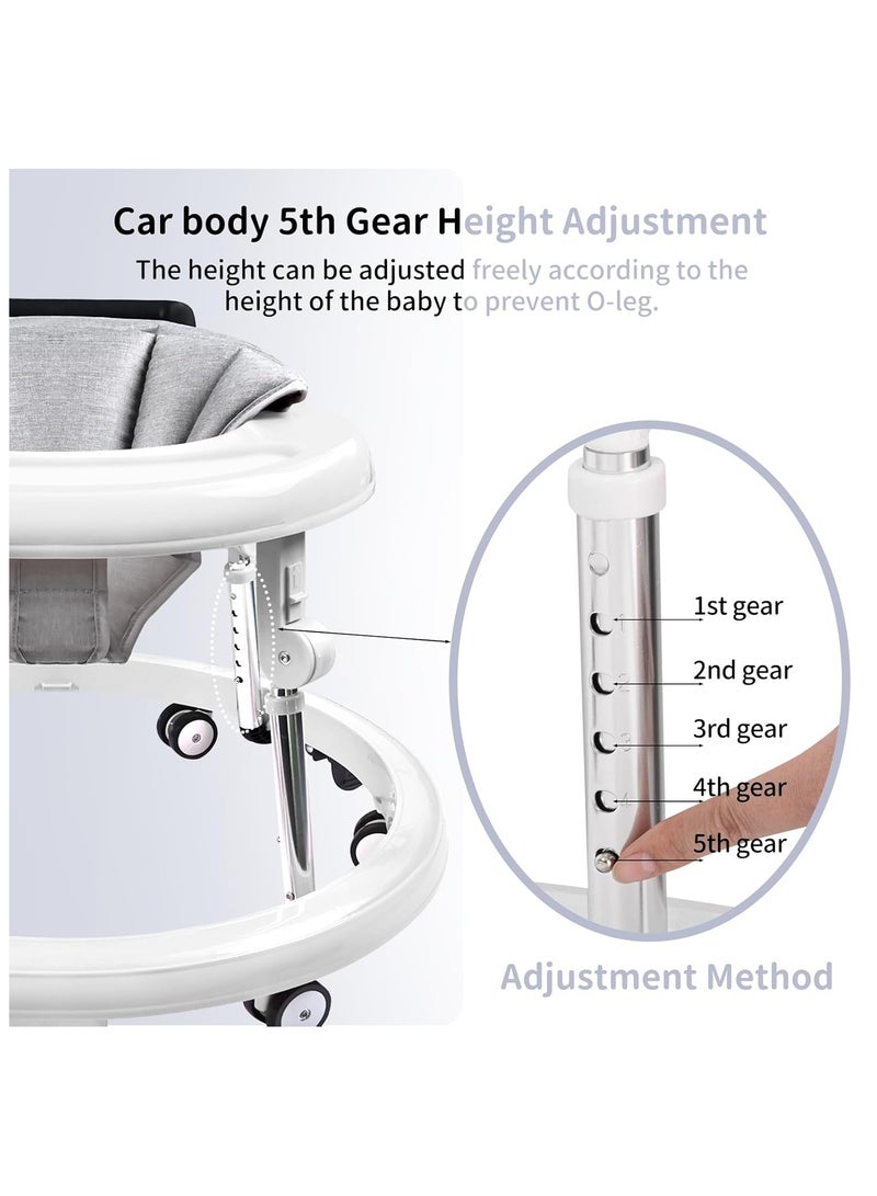 Gogoya Baby Walker with Wheels, Activity Center with Mute Wheels Anti-Rollover, 5-Position Height Adjustable Foldable Baby Walker for Boys and Girls from 6-18 Months with Footrest,White - Image 5
