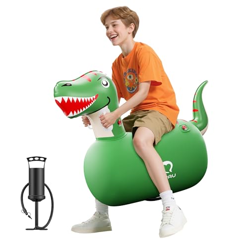 QPAU Infatable Bouncy Toys with Hand Pump Heavy Duty Giant Bouncy Pal 220lbs Load Capacity Ride On Bouncy Animal Hopper Toy Indoor Outdoor Bouncers for Kids Girls Boys Ages 5 Dinosaur 1 Pack - Image 1