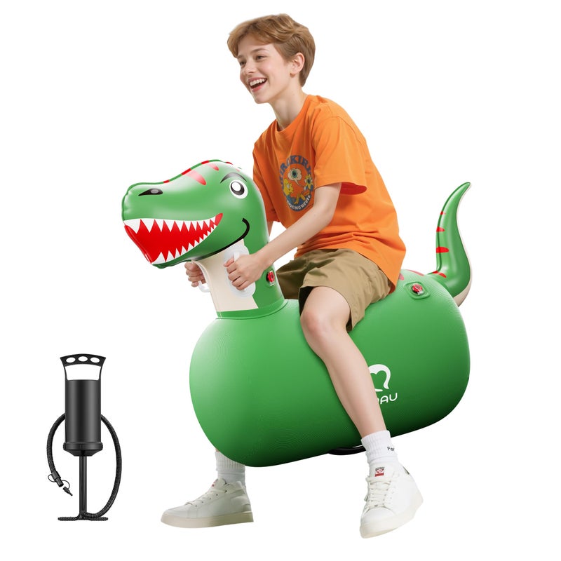 QPAU Infatable Bouncy Toys with Hand Pump Heavy Duty Giant Bouncy Pal 220lbs Load Capacity Ride On Bouncy Animal Hopper Toy Indoor Outdoor Bouncers for Kids Girls Boys Ages 5 Dinosaur 1 Pack - Image 3