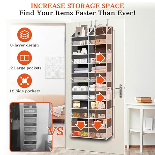 Ofiray-home Over the Door Organizer 6 Tiers, Extra Large Behind Door Storage of 12 Compartments, 80 lbs Weight Capacity Hanging Storage Organizer with Clear Window Kids Toys, Shoes, Diapers, Room storage - Image 2