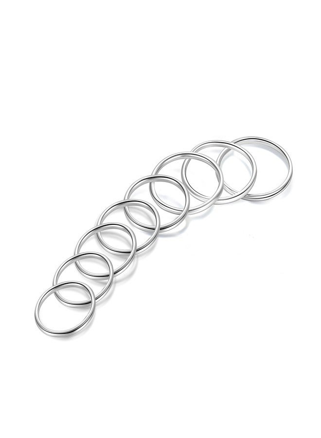 CANDYFANCY 925 Sterling Silver 1.2mm Stacked Midi Thin Rings for Women Knuckle Ring Band Stacking Ring Set Size 2.5-8.5 (Silver 8 Pcs) - Image 1