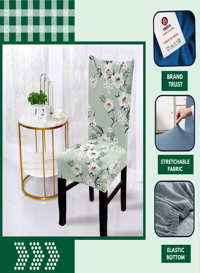 BRIDA Polyester Stretchable Floral Printed Dining Chair Slipcover, Set of 4, Green Flowers - Image 2