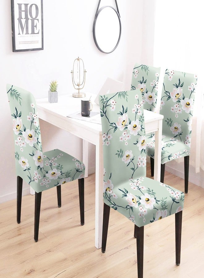 BRIDA Polyester Stretchable Floral Printed Dining Chair Slipcover, Set of 4, Green Flowers - Image 3