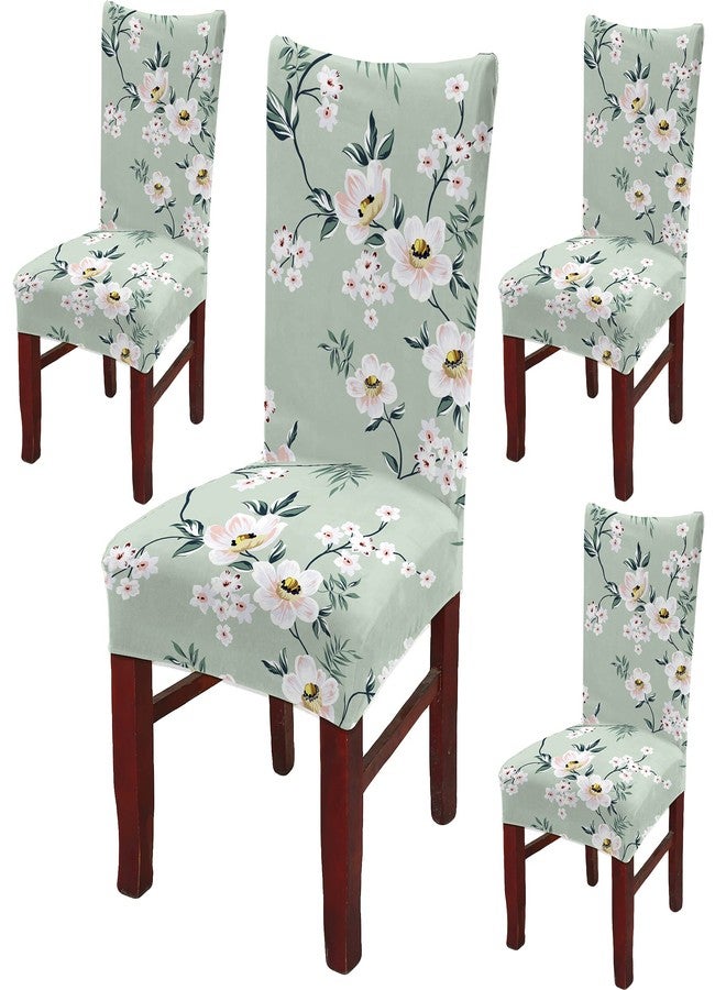 BRIDA Polyester Stretchable Floral Printed Dining Chair Slipcover, Set of 4, Green Flowers - Image 1