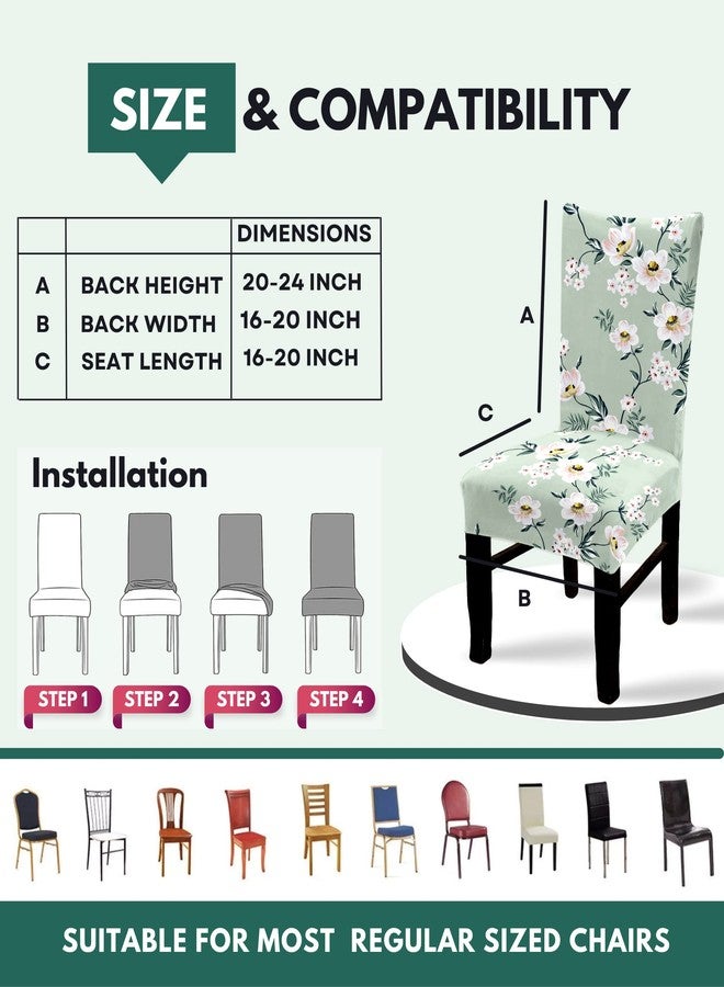 BRIDA Polyester Stretchable Floral Printed Dining Chair Slipcover, Set of 4, Green Flowers - Image 5