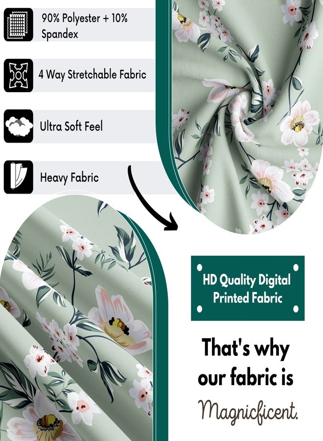BRIDA Polyester Stretchable Floral Printed Dining Chair Slipcover, Set of 4, Green Flowers - Image 4