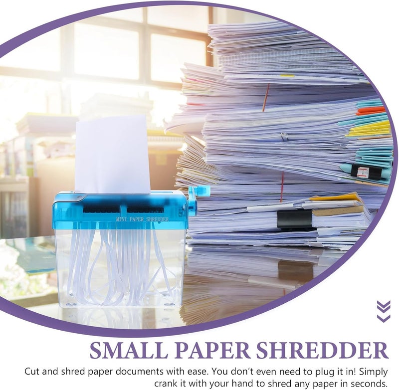 Small Manual Hand Crank Paper Shredder for Office and Home Use Tabletop Crosscut Shredding Tool Easy to Clean Compact Desktop Accessory in Blue for Documents and Crafts - Image 5