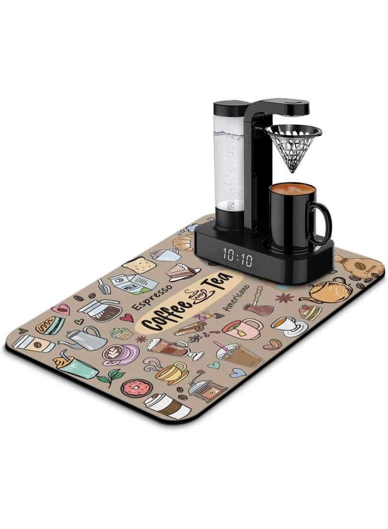 SOLARAE Coffee Bar Mat Accessories for Countertop Super Absorbent Anti-Slip Silicone Dish Drying Mats for Kitchen Counter Draining Pad Decor Gift Fit Coffee Maker Coffee Pot Espresso Machine 23inx15in - Image 1