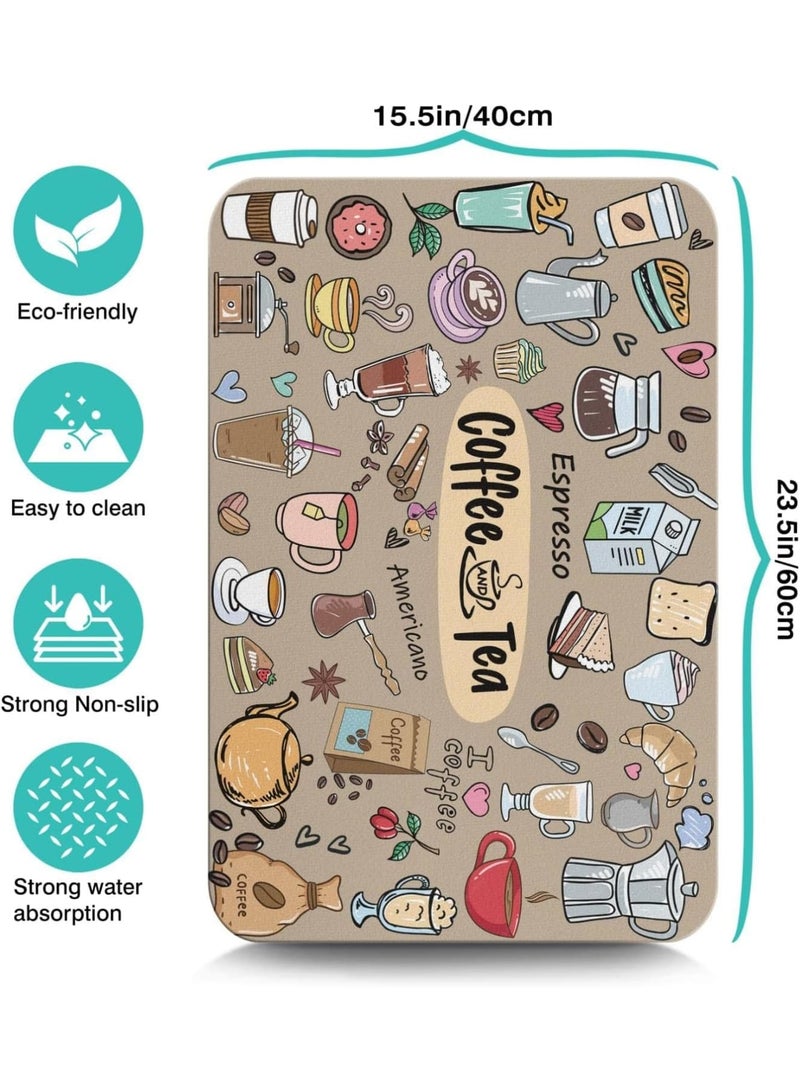 SOLARAE Coffee Bar Mat Accessories for Countertop Super Absorbent Anti-Slip Silicone Dish Drying Mats for Kitchen Counter Draining Pad Decor Gift Fit Coffee Maker Coffee Pot Espresso Machine 23inx15in - Image 5