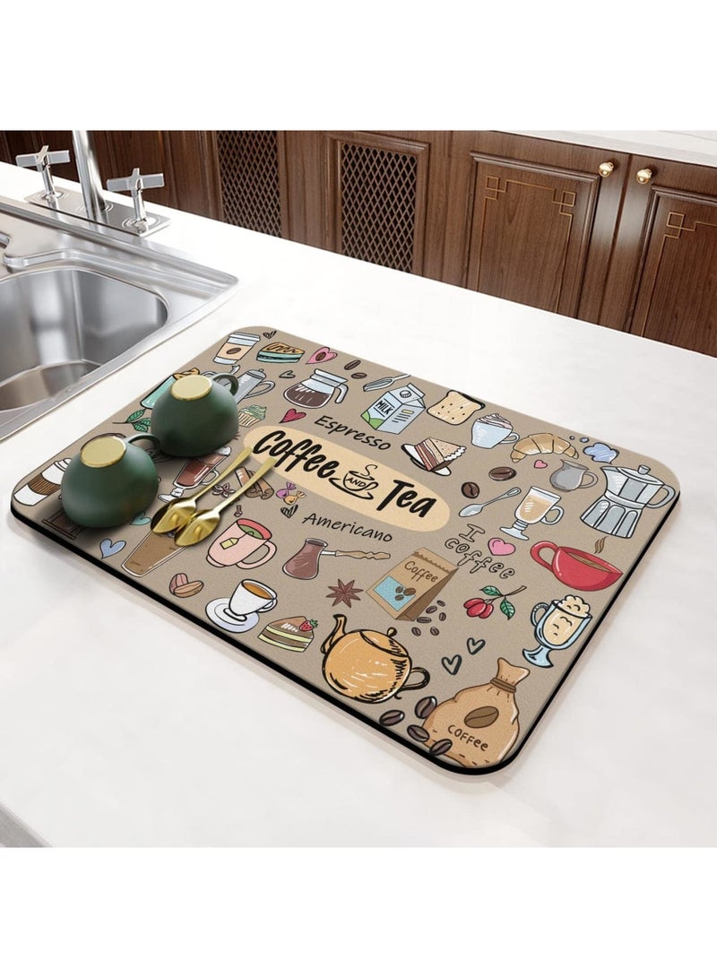 SOLARAE Coffee Bar Mat Accessories for Countertop Super Absorbent Anti-Slip Silicone Dish Drying Mats for Kitchen Counter Draining Pad Decor Gift Fit Coffee Maker Coffee Pot Espresso Machine 23inx15in - Image 4