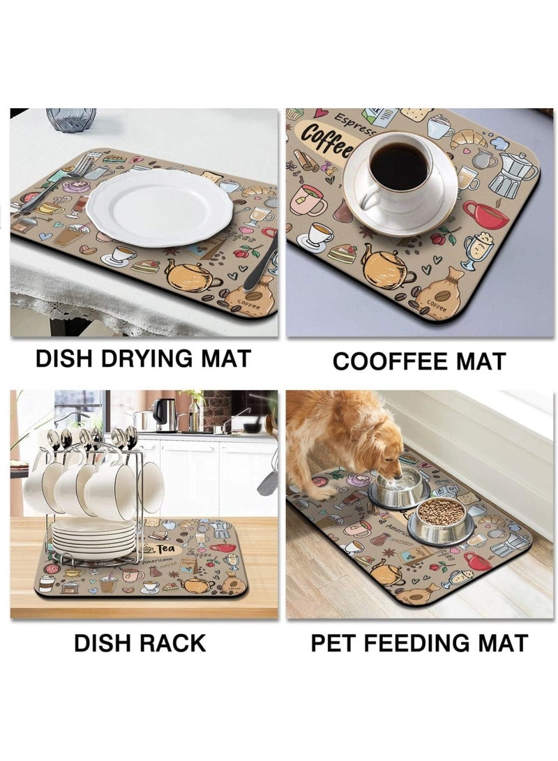 SOLARAE Coffee Bar Mat Accessories for Countertop Super Absorbent Anti-Slip Silicone Dish Drying Mats for Kitchen Counter Draining Pad Decor Gift Fit Coffee Maker Coffee Pot Espresso Machine 23inx15in - Image 2
