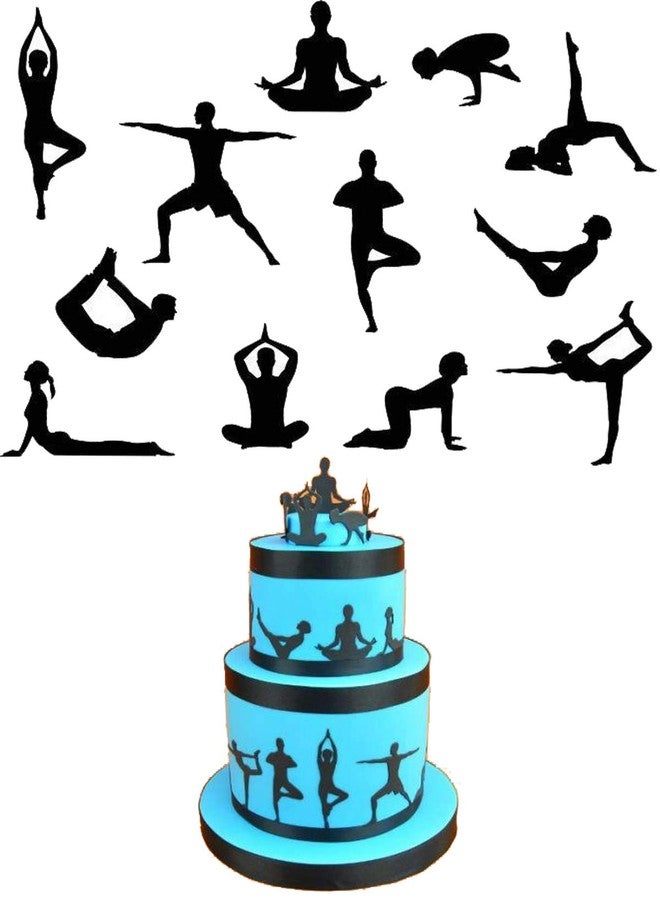 Cake Decor 12Pcs/Set Yoga Figures Silhouette Cookie Cutter Plastic Fondant Biscuit Cutter Sugarcraft Cake Decorating Tools