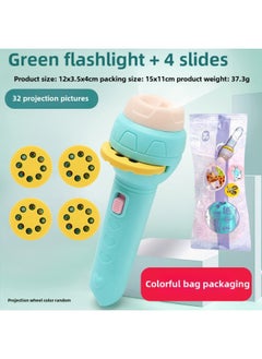 Mini Cartoon Projection Children's Flashlight Early Education Animal Baby Stall Toy Projection Machine Toy Stall-Color:32 Figure Projection Flashlight-Green