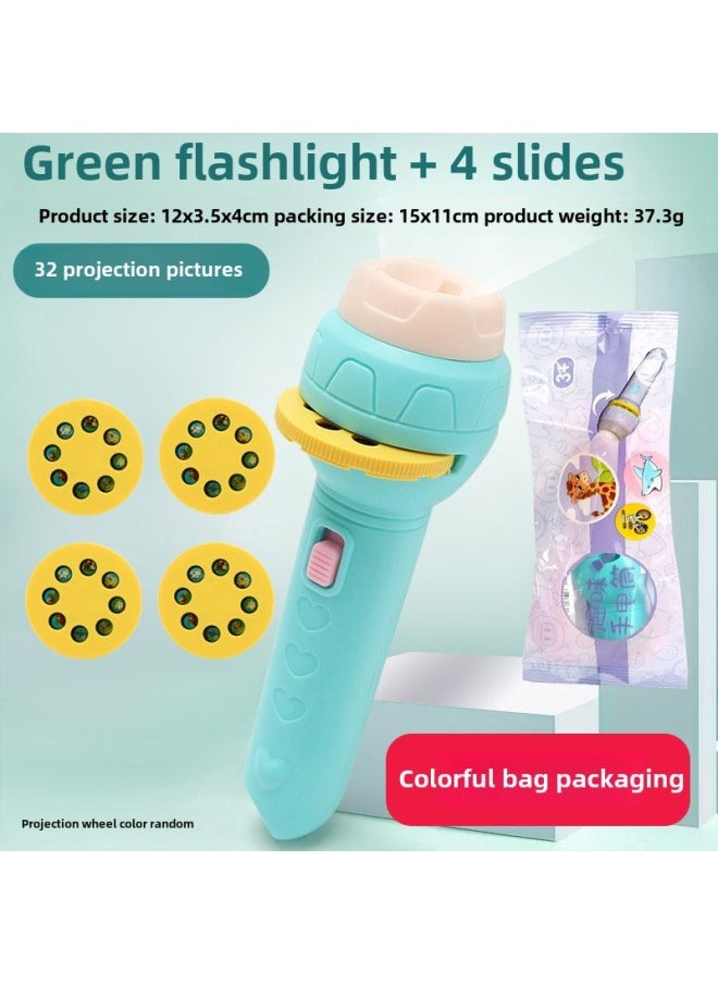 Generic - Mini Cartoon Projection Children's Flashlight Early Education Animal Baby Stall Toy Projection Machine Toy Stall-Color:32 Figure Projection Flashlight-Green - Image 1