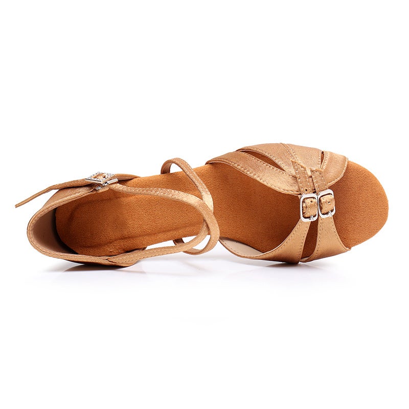 إسكدنيا Double-on Latin Dance Shoes Girls Girls Beginners Practicing Adult National Standard Medium High Heeled Professional Dancing Soft Bottom Cha Cha - Image 5