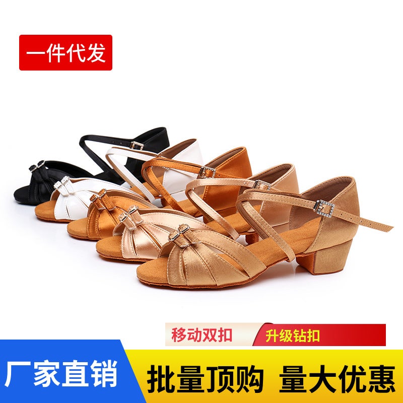 إسكدنيا Double-on Latin Dance Shoes Girls Girls Beginners Practicing Adult National Standard Medium High Heeled Professional Dancing Soft Bottom Cha Cha - Image 2