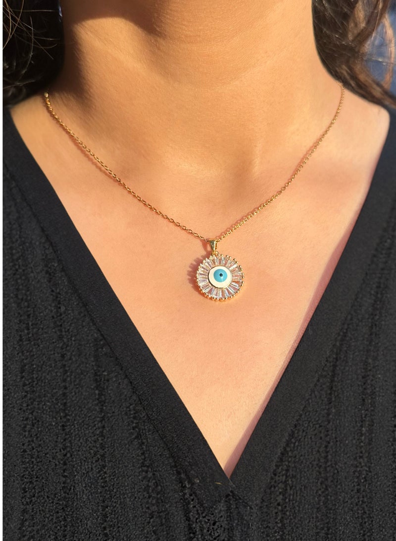 Golden Hour by Niru 18 k Gold plated Stainless Steel Evil Eye Flower Pendant – Tarnish-Resistant, Water-Resistant - Image 1