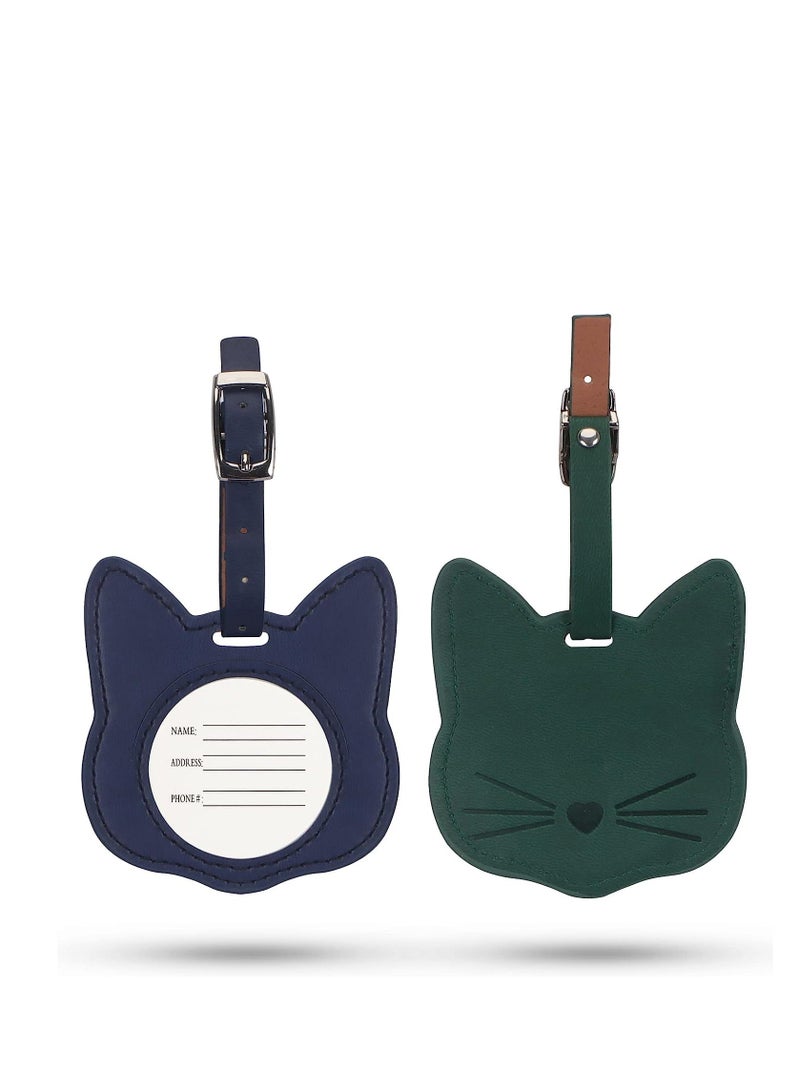 Y&D Luggage Tags 2 Pack Premium PU Leather ID Label Travel Suitcase Backpack Cute Cat Shape for Bag - Image 1