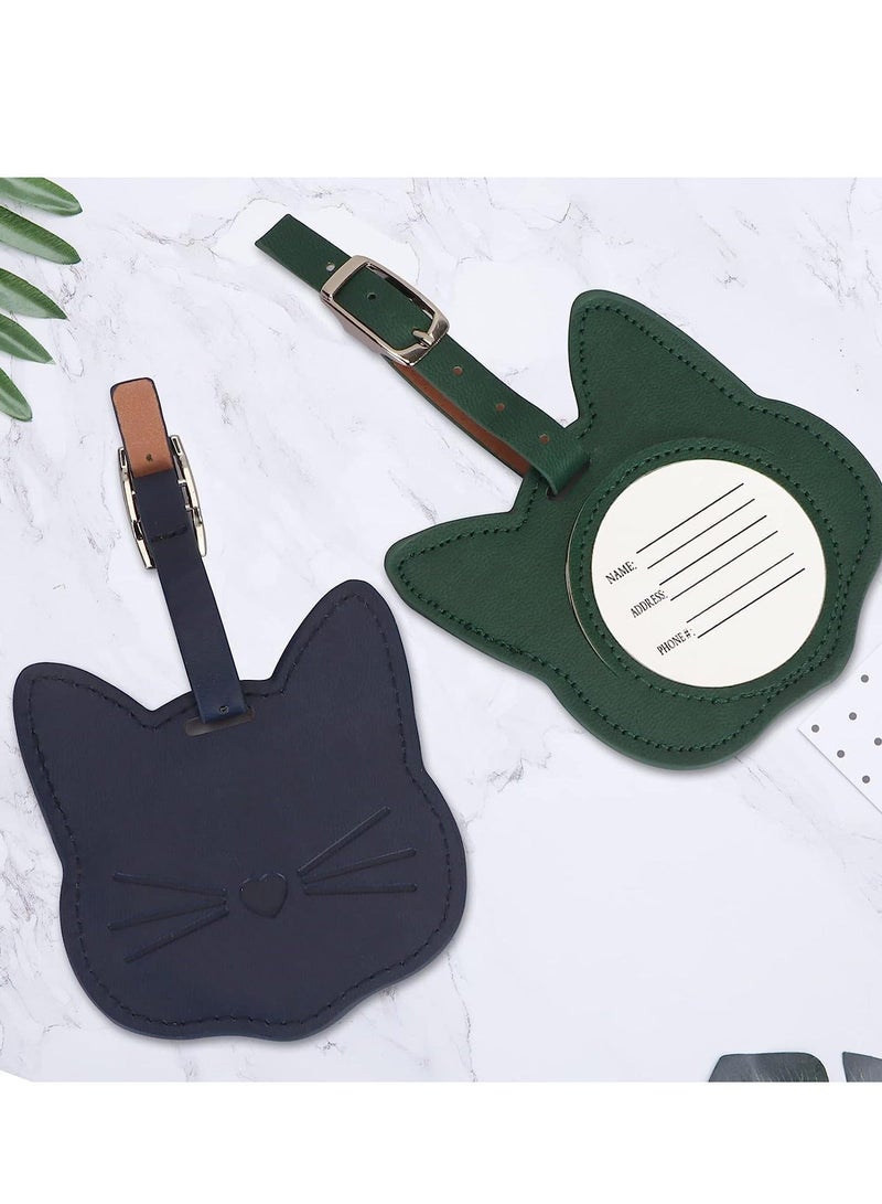 Y&D Luggage Tags 2 Pack Premium PU Leather ID Label Travel Suitcase Backpack Cute Cat Shape for Bag - Image 2
