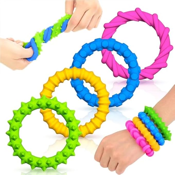 JUGGPENG Fidget Toys Sensory Bracelets, Pack of 4 Wristband, Fidget Decompression Toy, Sensory Fidget Anti-Stress Toy for Children, Boys, Girls, Stress Relief & Anxiety, Autism and ADHD - Image 1