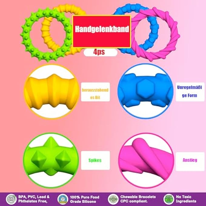 JUGGPENG Fidget Toys Sensory Bracelets, Pack of 4 Wristband, Fidget Decompression Toy, Sensory Fidget Anti-Stress Toy for Children, Boys, Girls, Stress Relief & Anxiety, Autism and ADHD - Image 3