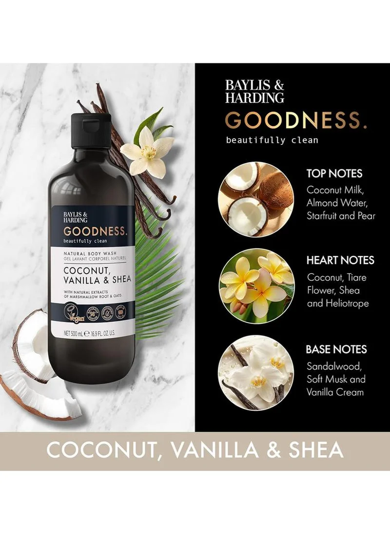 Baylis & Harding  Goodness Coconut, Vanilla & Shea Body Wash, 500ml | Nourishing Natural Body Cleanser with Marshmallow Root & Oats | Dermatologist Approved | Vegan  | Best Price UAE