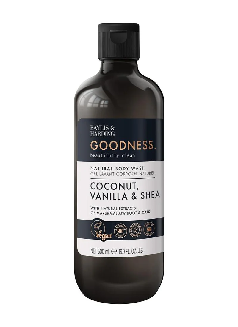 Baylis & Harding Goodness Coconut, Vanilla & Shea Body Wash, 500ml | Nourishing Natural Body Cleanser with Marshmallow Root & Oats | Dermatologist Approved | Vegan