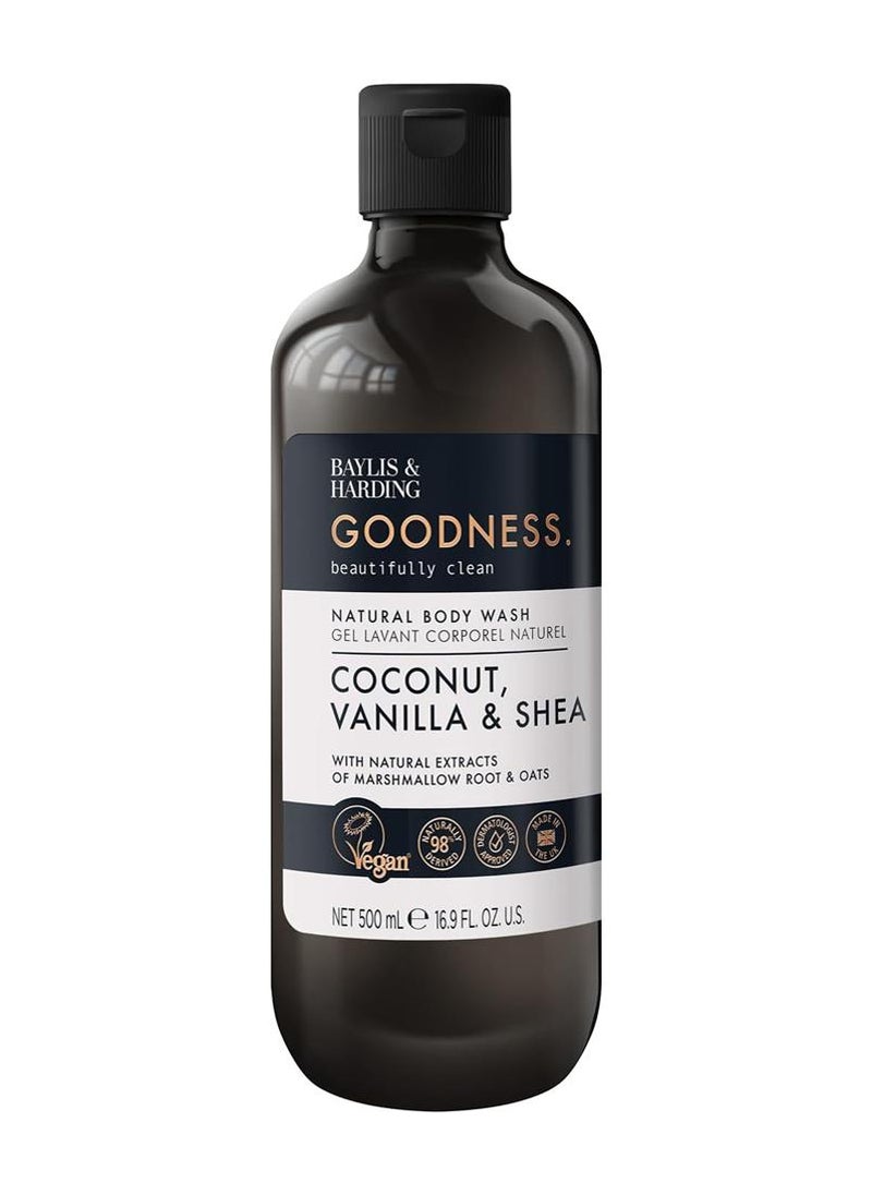 Baylis & Harding Goodness Coconut, Vanilla & Shea Body Wash, 500ml | Nourishing Natural Body Cleanser with Marshmallow Root & Oats | Dermatologist Approved | Vegan - Image 1